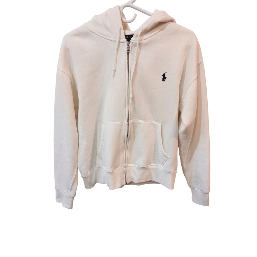 Polo Ralph Lauren Full Zip Hoodie Womens Small White Excellent Pony Logo - Picture 5 of 10